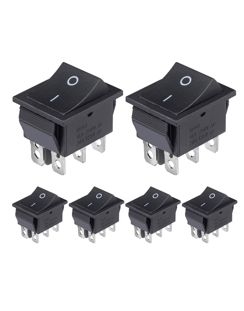 6 LEG ROCKER SWITCH RS-1602-5 BLACK ELCOM 2 POSITION 250V 16A