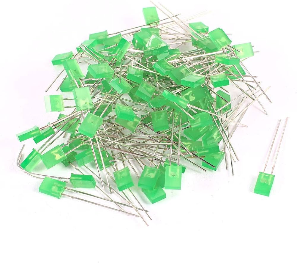 5X2mm GREEN LED Rectangle FLAT Diffused Lens