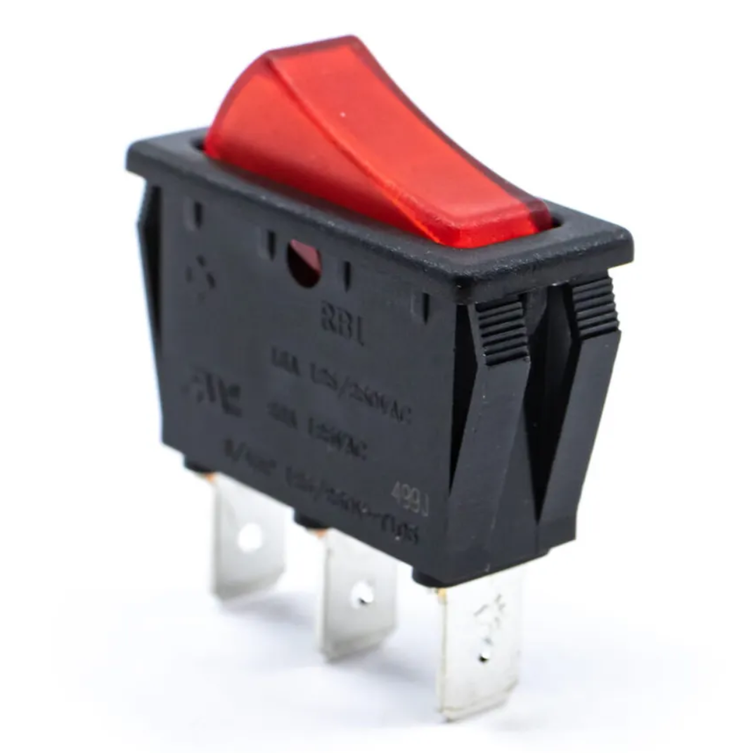 LED ROCKER SWITCH 3 LEG 240V 6A RED 30MM*14MM