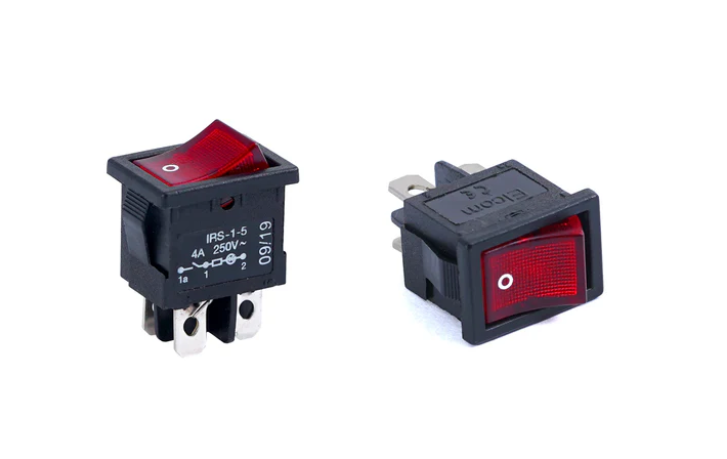 Rocker Switch 4A 250V AC On Off ELCO RED IRS-1-5 DPST