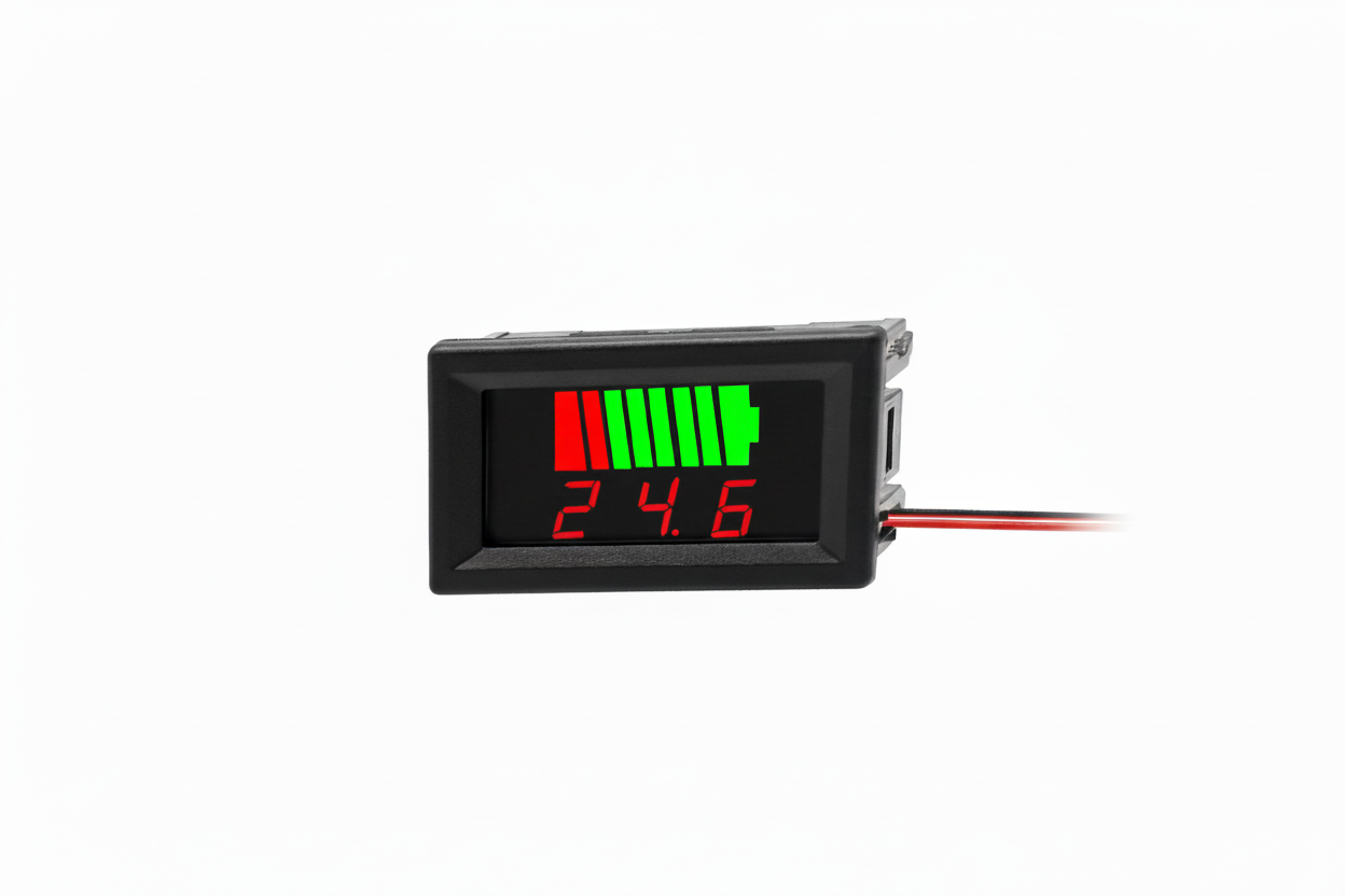 Digital LED DC Voltmeter Panel (5V-24V 2-Wire Red Battery Monitor)